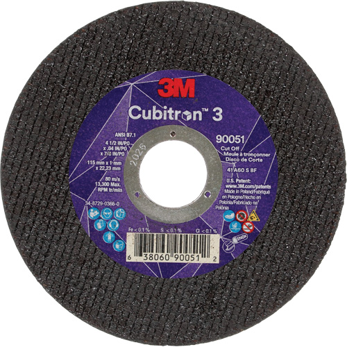 Cubitron 3 Cut-Off Wheel, 4-1/2" x 0.04", 7/8" Arbor, Type T1, Ceramic, 13300 RPM R.M.G. Prévention