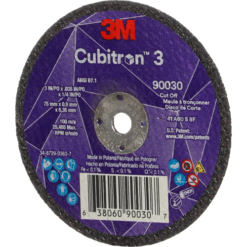 Cubitron 3 Cut-Off Wheel, 3" x 0.035", 1/4" Arbor, Type T1, Ceramic, 21000 RPM R.M.G. Prévention