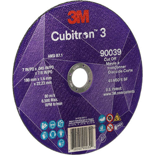 Cubitron 3 Cut-Off Wheel, 7" x 0.09", 7/8" Arbor, Type T27, Ceramic, 8500 RPM R.M.G. Prévention