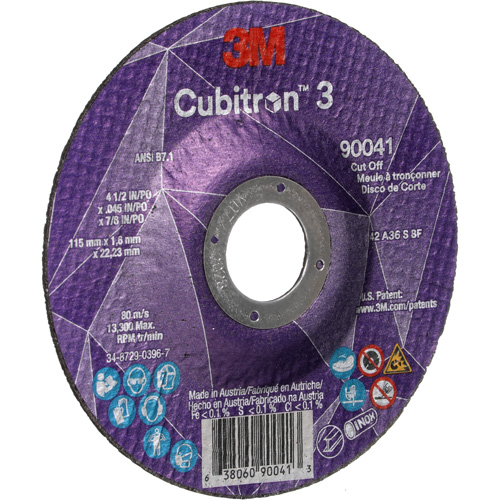 Meule &agrave; tronçonner Cubitron 3, 4-1/2" x 0,045", Arbre de 7/8", Type T27, C&eacute;ramique, 13 300 Tr/min R.M.G. Prévention