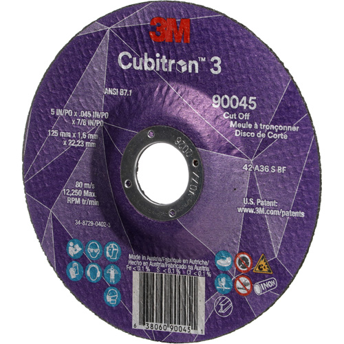 Cubitron 3 Cut-Off Wheel, 5" x 0.045", 7/8" Arbor, Type T27, Ceramic, 12250 RPM R.M.G. Prévention