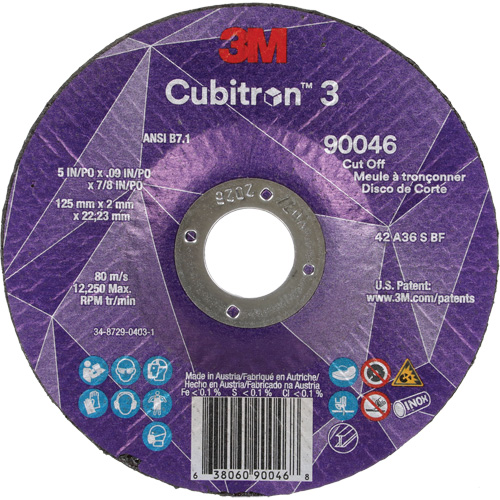 Cubitron 3 Cut-Off Wheel, 5" x 0.09", 7/8" Arbor, Type T27, Ceramic, 12250 RPM R.M.G. Prévention