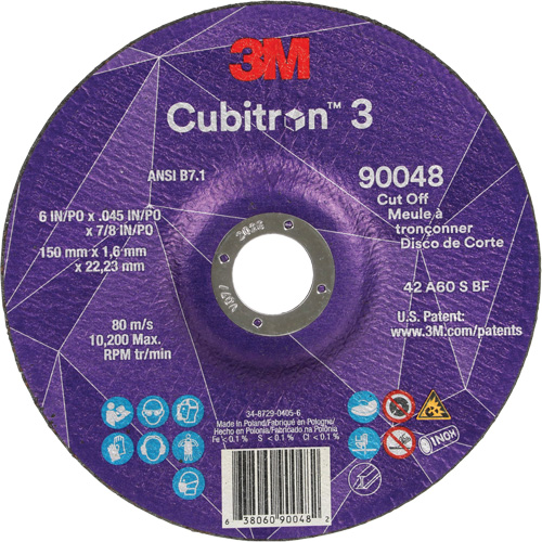 Meule &agrave; tronçonner Cubitron 3, 6" x 0,045", Arbre de 7/8", Type T27, C&eacute;ramique, 10 200 Tr/min R.M.G. Prévention