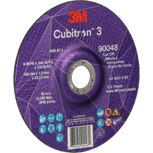 Meule &agrave; tronçonner Cubitron 3, 6" x 0,045", Arbre de 7/8", Type T27, C&eacute;ramique, 10 200 Tr/min R.M.G. Prévention