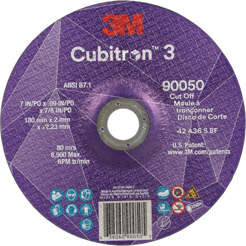 Cubitron 3 Cut-Off Wheel, 7" x 0.09", 7/8" Arbor, Type T27, Ceramic, 8500 RPM R.M.G. Prévention