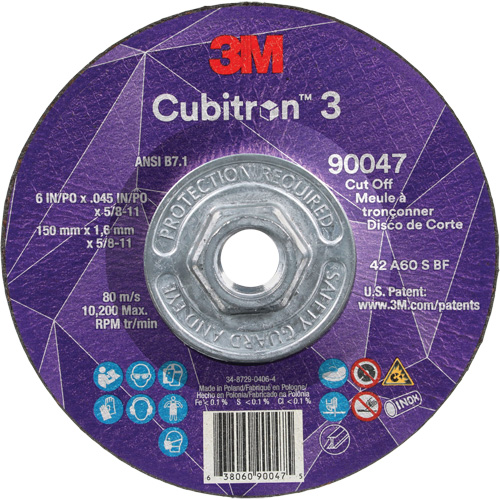 Meule &agrave; tronçonner Cubitron 3, 6" x 0,045", Arbre de 5/8"-11, Type T27, C&eacute;ramique, 10 200 Tr/min R.M.G. Prévention