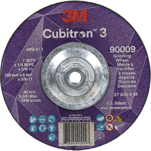 Cubitron 3 Depressed Centre Grinding Wheel, 7" x 1/4", 5/8"-11 Arbor, Ceramic, Type T27 R.M.G. Prévention