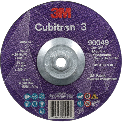 Cubitron 3 Cut-Off Wheel, 7" x 0.09", 5/8"-11 Arbor, Type T27, Ceramic, 8500 RPM R.M.G. Prévention