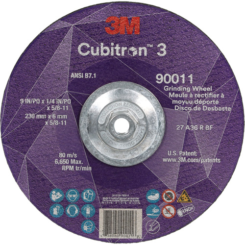 Cubitron 3 Depressed Centre Grinding Wheel, 9" x 0.25", 5/8"-11 Arbor, Ceramic, Type T27 R.M.G. Prévention