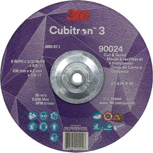 Cubitron 3 Cut and Grind Wheel, 9" x 5/32", 5/8"-11 Arbor, Type 27, 36 Grit, Ceramic R.M.G. Prévention
