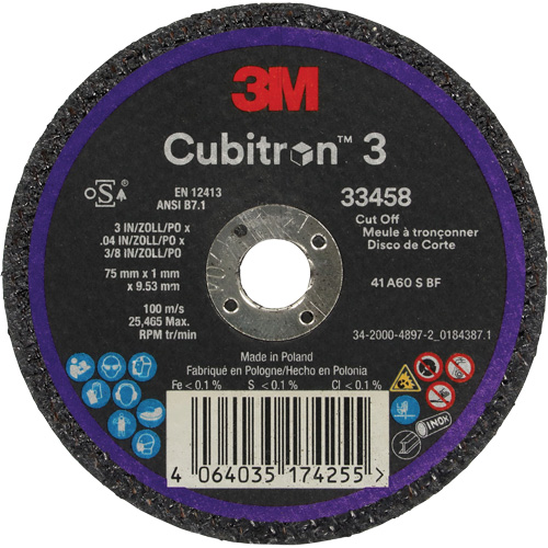 Cubitron 3 Cut-Off Wheel, 3" x 0.039", 3/8" Arbor, Ceramic R.M.G. Prévention