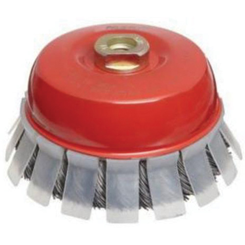 Knotted Wire Cup Brush with Protective Guard, 2-3/4" Dia. x 5/8"-11 Arbor R.M.G. Prévention