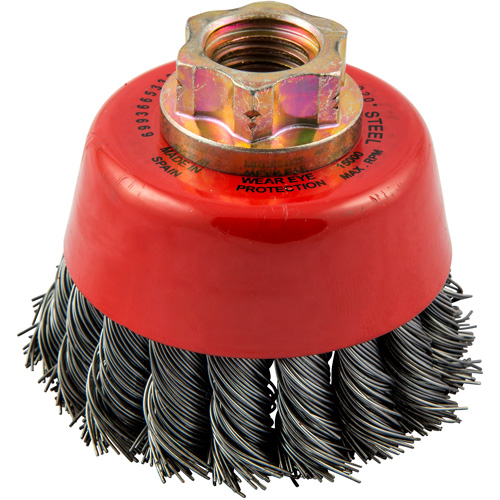 Knotted Wire Cup Brush, 2-3/4" Dia. x 5/8"-11 Arbor R.M.G. Prévention