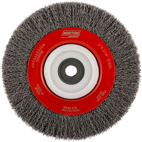 Crimped Bench Wheel, 6" Dia., 0.014" Fill, 1/2"-2 Arbor R.M.G. Prévention