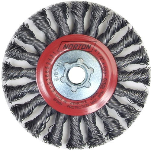Full Cable Twist Wire Wheel, 4" Dia., 0.02" Fill, 5/8"-11 Arbor, Steel R.M.G. Prévention