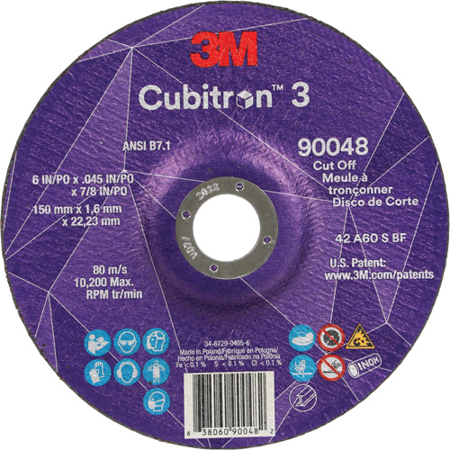Cubitron 60+ Grit 3 Cut-Off Wheel, 6" x 0.045", 7/8" Arbor, Type T27, Ceramic, 10200 RPM R.M.G. Prévention
