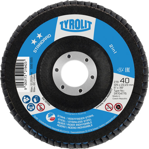 ZA 40 - B425 Standard 2-in-1 Flap Disc, 5" x 7/8", Type 27A, 40 Grit, Zirconia Alumina R.M.G. Prévention