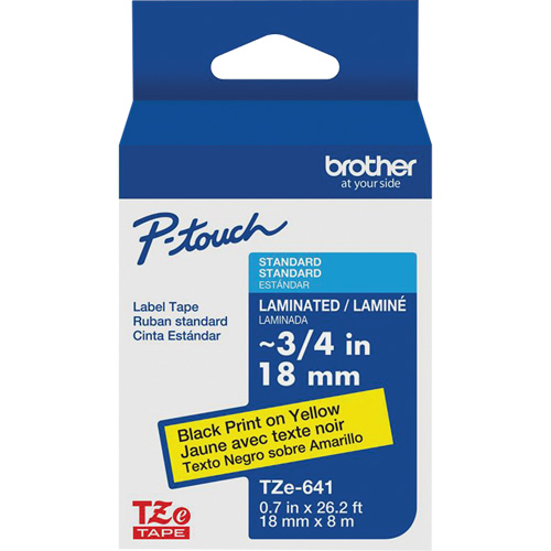 Tape Cartridge for P-touch&reg; Labeling System, 18 mm x 8 m, Black on Yellow R.M.G. Prévention