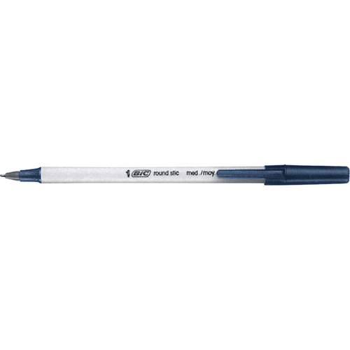 Bic&reg; Round Stic Ball Point Pen, Blue, 1 mm R.M.G. Prévention