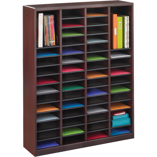 E-Z Stor&reg; Literature Organizer, Stationary, 60 Slots, Wood, 40" W x 3/4" D x 52-1/4" H R.M.G. Prévention