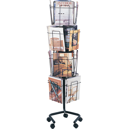 Literature Display Racks - Rotary Floor Displays, Rotating, 16 Slots, Wire Mesh, 15" W x 15" D x 60" H R.M.G. Prévention
