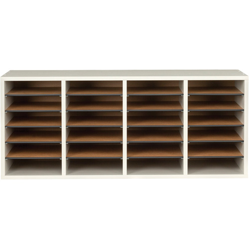 Adjustable Compartment Literature Organizer, Stationary, 24 Slots, Wood, 39-1/4" W x 11-3/4" D x 16-1/4" H R.M.G. Prévention
