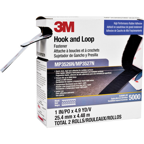 Reclosable Fastener, Hook & Loop, 5 yds x 1", Adhesive, Black R.M.G. Prévention