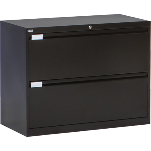 Lateral Filing Cabinet, Steel, 2 Drawers, 36" W x 18" D x 27-7/8" H, Black R.M.G. Prévention