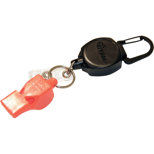 Self Retracting ID Badge and Key Reel with Whistle, Zinc Alloy Metal, 24" Cable, Carabiner Attachment R.M.G. Prévention