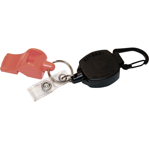 Self Retracting ID Badge and Key Reel with Whistle, Zinc Alloy Metal, 24" Cable, Carabiner Attachment R.M.G. Prévention