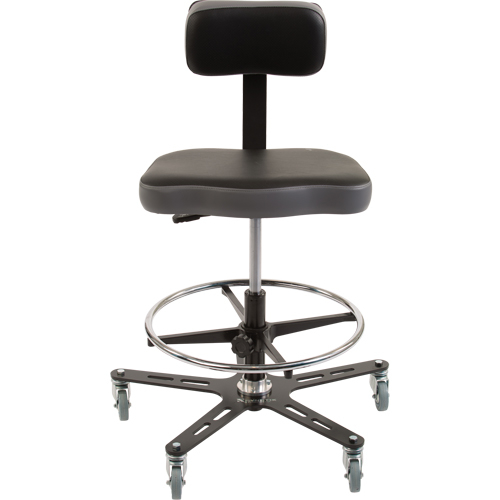 TF160 Industrial Grade Ergonomic Chair, Mobile, Adjustable, 20-1/2" - 28-1/2", Vinyl Seat, Black/Grey R.M.G. Prévention