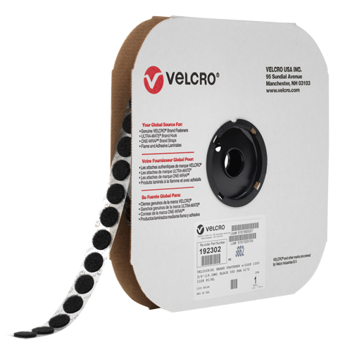 Velcoin&reg; Fastener, Hook, 3/4" Dia., Adhesive, Black R.M.G. Prévention