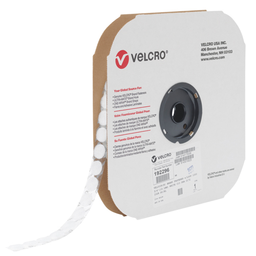 Velcoin&reg; Fastener, Loop, 3/4" Dia., Adhesive, White R.M.G. Prévention