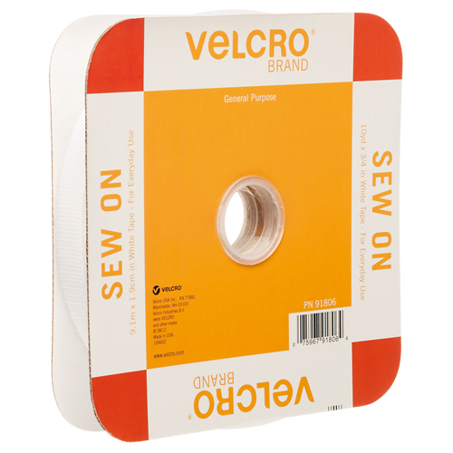 Ruban d'attaches, Boucle et crochet, 30' x 3/4", Cousu, Blanc R.M.G. Prévention