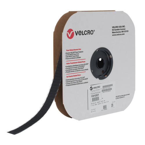 Fastener Tape, Hook, 25 yds x 1", Adhesive, Black R.M.G. Prévention