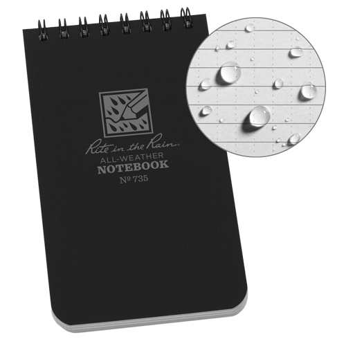 Pocket Top-Spiral Notebook, Soft Cover, Black, 100 Pages, 3" W x 5" L R.M.G. Prévention