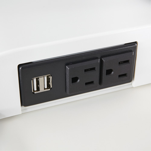 Bureau &eacute;lectrique assis/debout Soar avec bras d&eacute;cran double, Mod&egrave;le de bureau, 37-1/4" h x 27-3/4" la x 22" p, Blanc R.M.G. Prévention