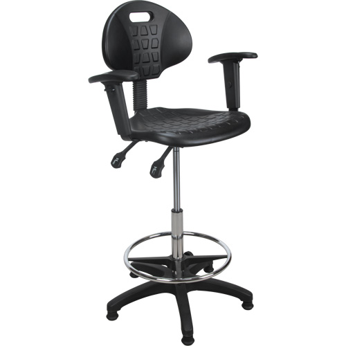 Heavy-Duty Ergonomic Stool with Adjustable Arm Rests, Stationary, Adjustable, 39" - 48", Polyurethane Seat, Black R.M.G. Prévention