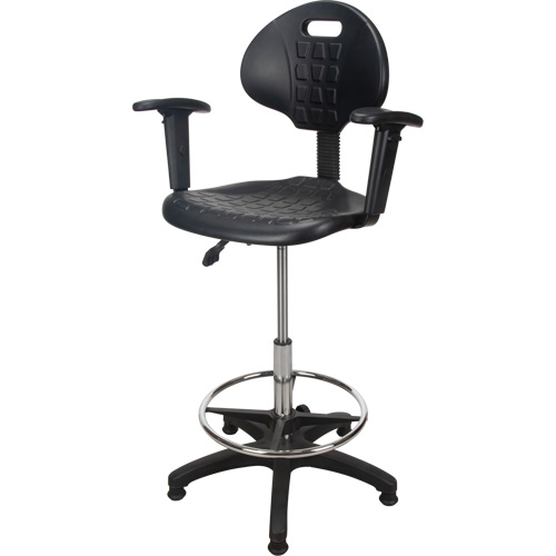 Heavy-Duty Ergonomic Stool with Adjustable Arm Rests, Stationary, Adjustable, 39" - 48", Polyurethane Seat, Black R.M.G. Prévention