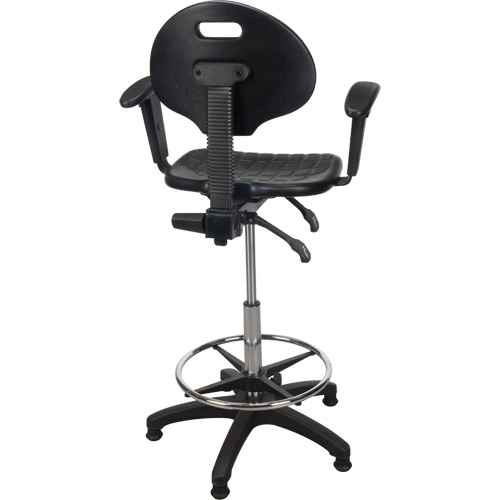 Heavy-Duty Ergonomic Stool with Adjustable Arm Rests, Stationary, Adjustable, 39" - 48", Polyurethane Seat, Black R.M.G. Prévention