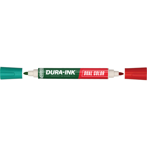 Marqueur &agrave; encre permanente et double couleur Markal Dura-Ink, Ronde, Vert/Rouge R.M.G. Prévention