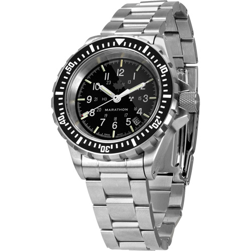 Grande montre automatique de plong&eacute;e avec feuille d'&eacute;rable gris et bracelet en acier inoxydable, Num&eacute;rique, &agrave; piles, 41 mm, Argent R.M.G. Prévention