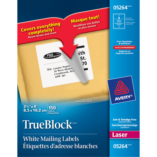&eacute;tiquettes d'exp&eacute;dition au laser TrueBlock, 3-1/3" la x 4" la x Blanc R.M.G. Prévention