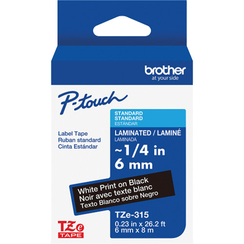 TZe-315 Laminated Tape for TZe-Compatible P-Touch Label Makers, White on Black, 0.23" Width R.M.G. Prévention