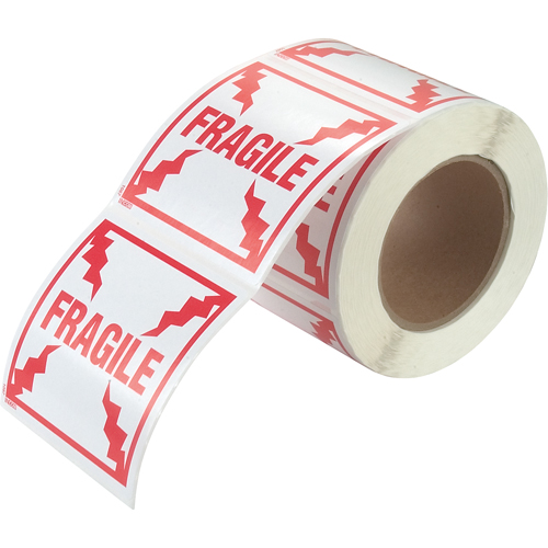 &eacute;tiquettes pour traitement sp&eacute;cial Fragile, 4" lo x 4" la, Rouge/blanc R.M.G. Prévention