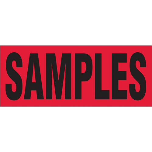 "Samples" Special Handling Labels, 5" L x 2" W, Black on Red R.M.G. Prévention