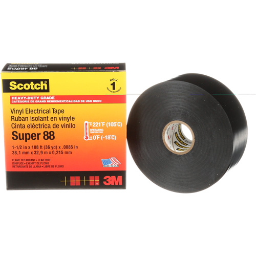 Scotch&reg; Vinyl Electrical Tape Super 88, 38 mm (1-1/2") x 33 m (108'), Black, 8.5 mils R.M.G. Prévention