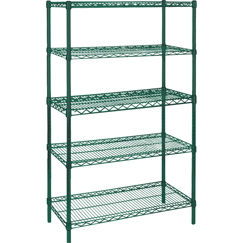 &eacute;tag&egrave;res robustes en treillis m&eacute;tallique au fini &eacute;poxy vert, 5 Tablettes, 30" la x 74" h x 14" p R.M.G. Prévention