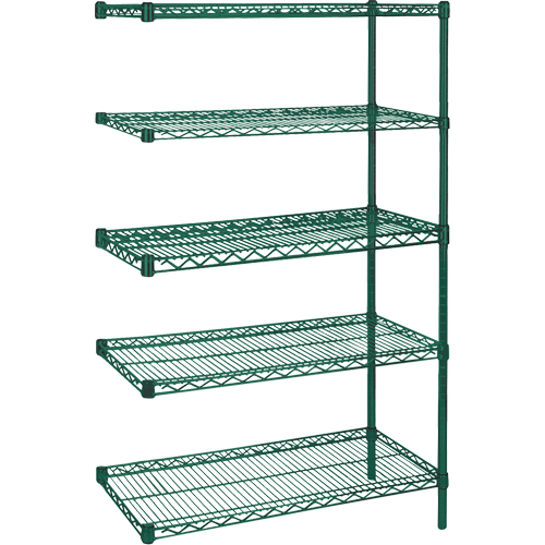 &eacute;tag&egrave;res robustes en treillis m&eacute;tallique au fini &eacute;poxy vert, Ensemble de Ajout, 5 Tablettes, 36" la x 86" h x 24" p R.M.G. Prévention