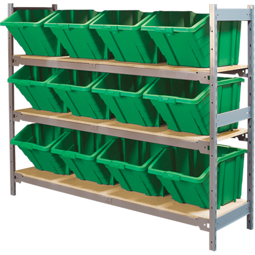 Wide Span Shelving with Jumbo Plastic Bins, Steel, Boltless, 800 lbs. Capacity, 66" W x 60" H x 18" D R.M.G. Prévention